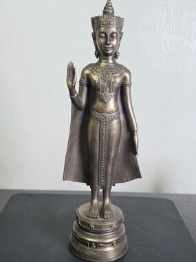 Vintage Cold Cast Bronze Reproduction Stsnding Crowned Budda
